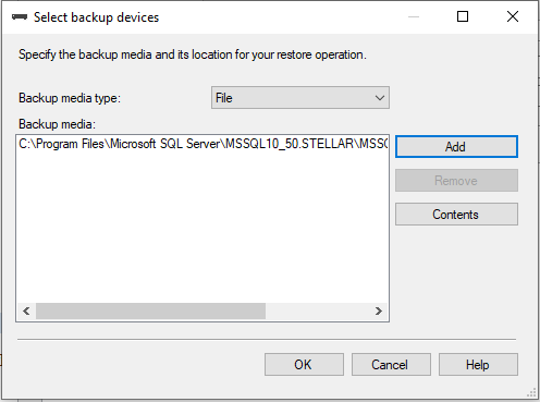Select Database Backup Location