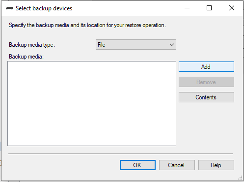 Click Add to Select Database Backup File